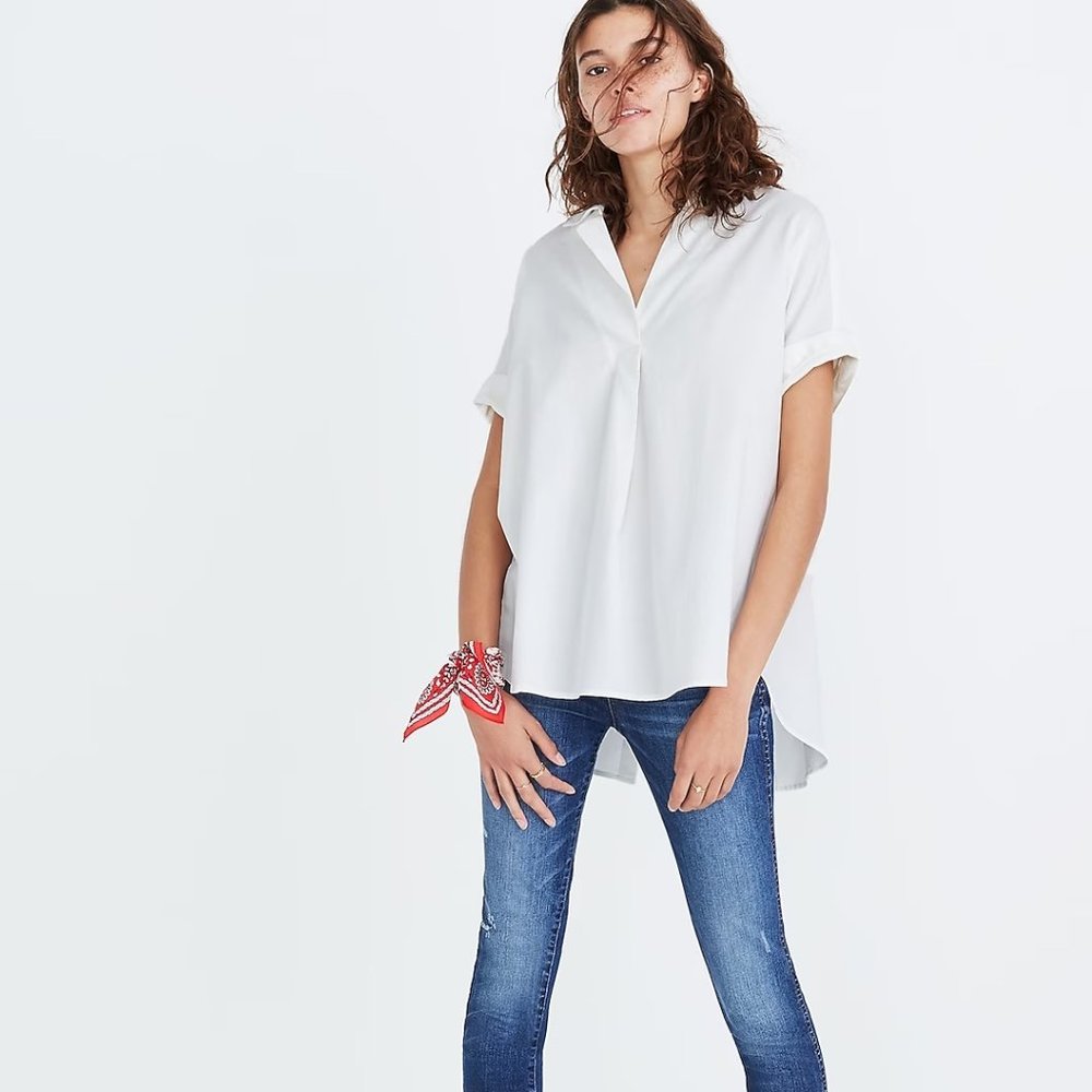 Madewell Courier Button-Back Shirt in Pure White Size XXS